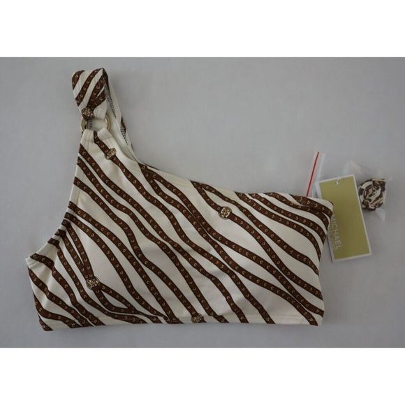 Michael Kors Women Sz XS Bone Diagonal Belt Logo Ring 1-Shoulder Bikini Top $80 - Picture 7 of 9